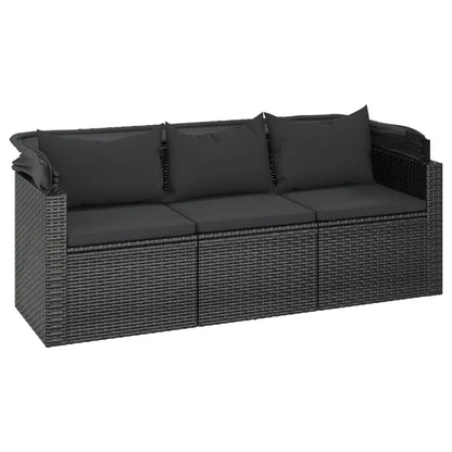 vidaXL 4 Piece Patio Sofa Set with Cushions Black Poly Rattan - Furniture > Outdoor Furniture > Outdoor Furniture Sets