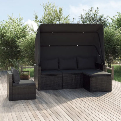 vidaXL 4 Piece Patio Sofa Set with Cushions Black Poly Rattan - Furniture > Outdoor Furniture > Outdoor Furniture Sets