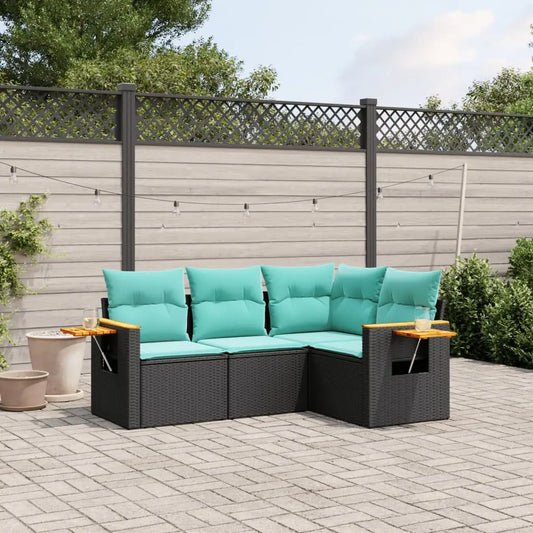 vidaXL 4 Piece Patio Sofa Set with Cushions Black Poly Rattan - Outdoor Sofa Set