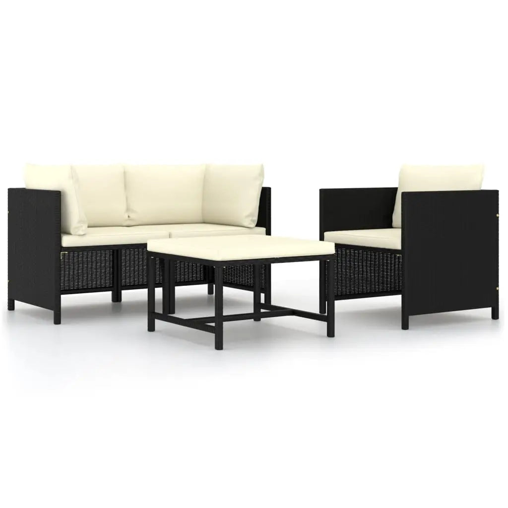 vidaXL 4 Piece Patio Sofa Set with Cushions Black Poly Rattan - Outdoor Sofa Set
