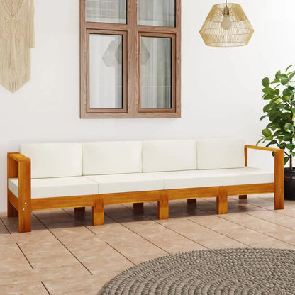 vidaXL 4-Seater Patio Sofa with Cream White Cushions Solid Acacia Wood - Patio Sofa