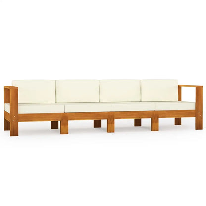 vidaXL 4-Seater Patio Sofa with Cream White Cushions Solid Acacia Wood - Patio Sofa