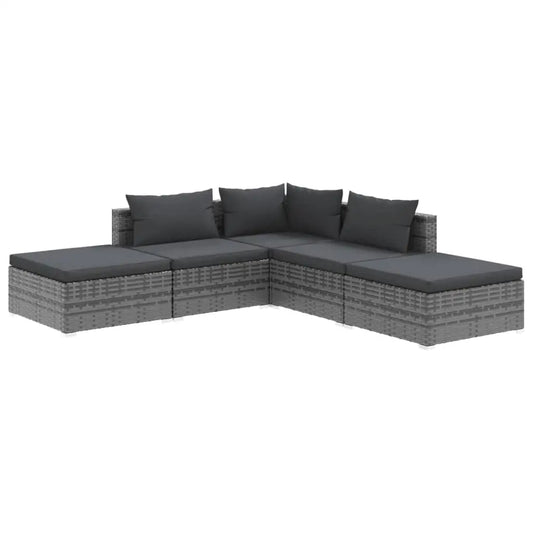 vidaXL 5 Piece Garden Lounge Set with Cushions Poly Rattan Gray - Lounge Set