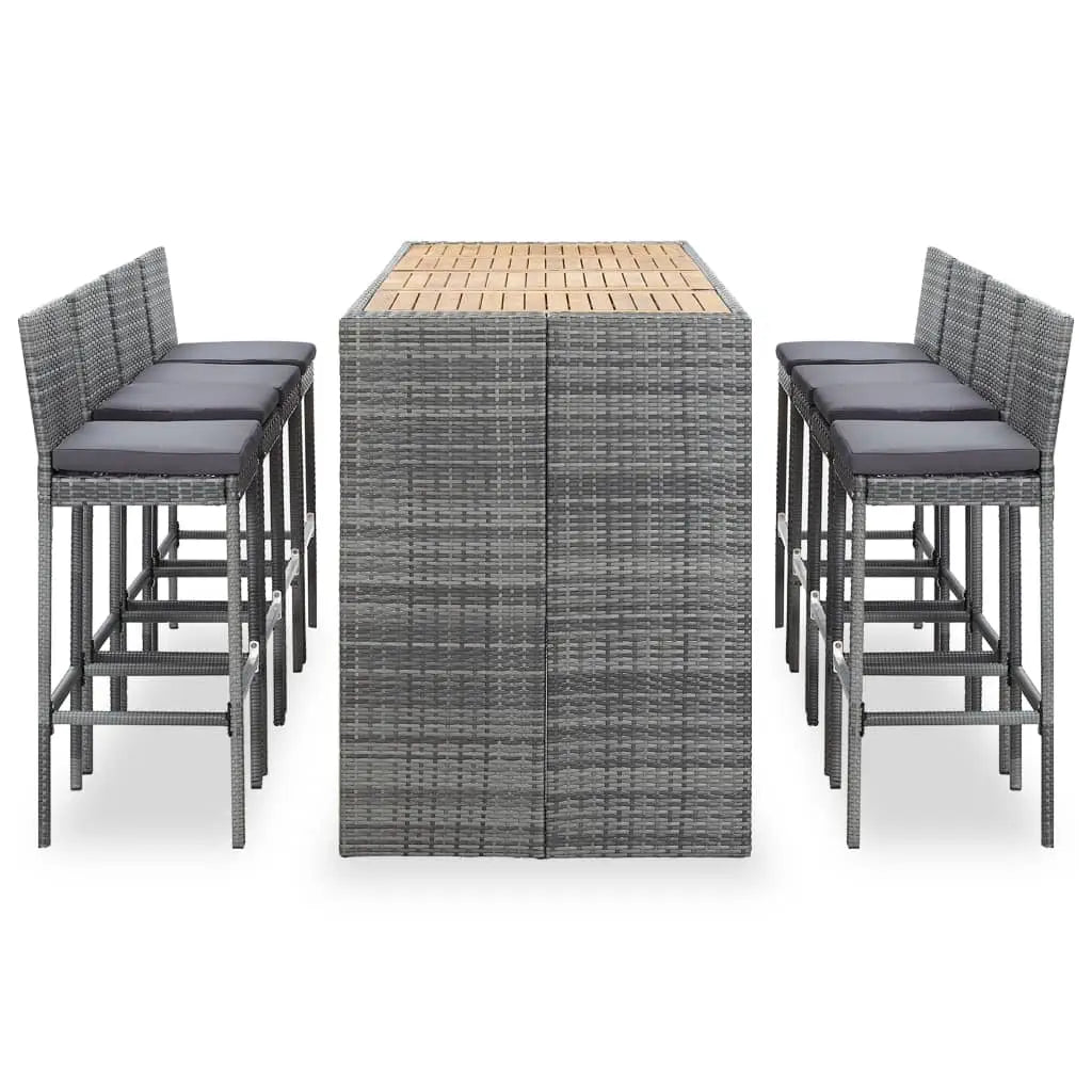 vidaXL 5 Piece Patio Bar Set Poly Rattan and Acacia Wood Black - Furniture > Outdoor Furniture > Outdoor Furniture Sets