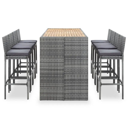 vidaXL 5 Piece Patio Bar Set Poly Rattan and Acacia Wood Black - Furniture > Outdoor Furniture > Outdoor Furniture Sets