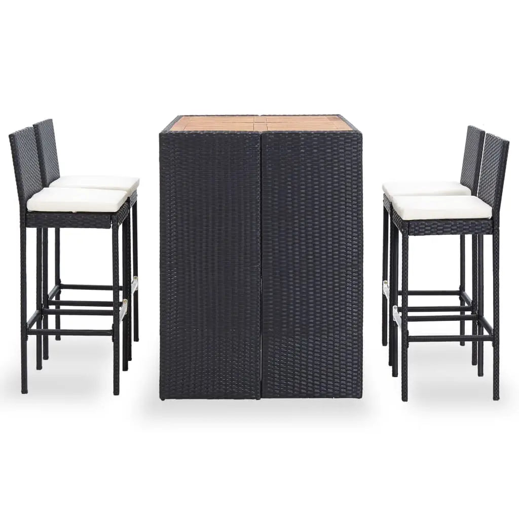 vidaXL 5 Piece Patio Bar Set Poly Rattan and Acacia Wood Black - Furniture > Outdoor Furniture > Outdoor Furniture Sets