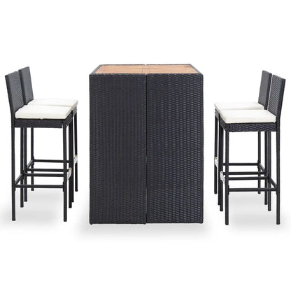 vidaXL 5 Piece Patio Bar Set Poly Rattan and Acacia Wood Black - Furniture > Outdoor Furniture > Outdoor Furniture Sets