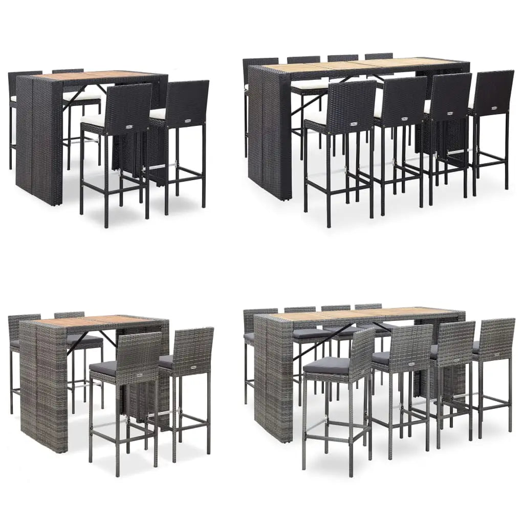 vidaXL 5 Piece Patio Bar Set Poly Rattan and Acacia Wood Black - Furniture > Outdoor Furniture > Outdoor Furniture Sets