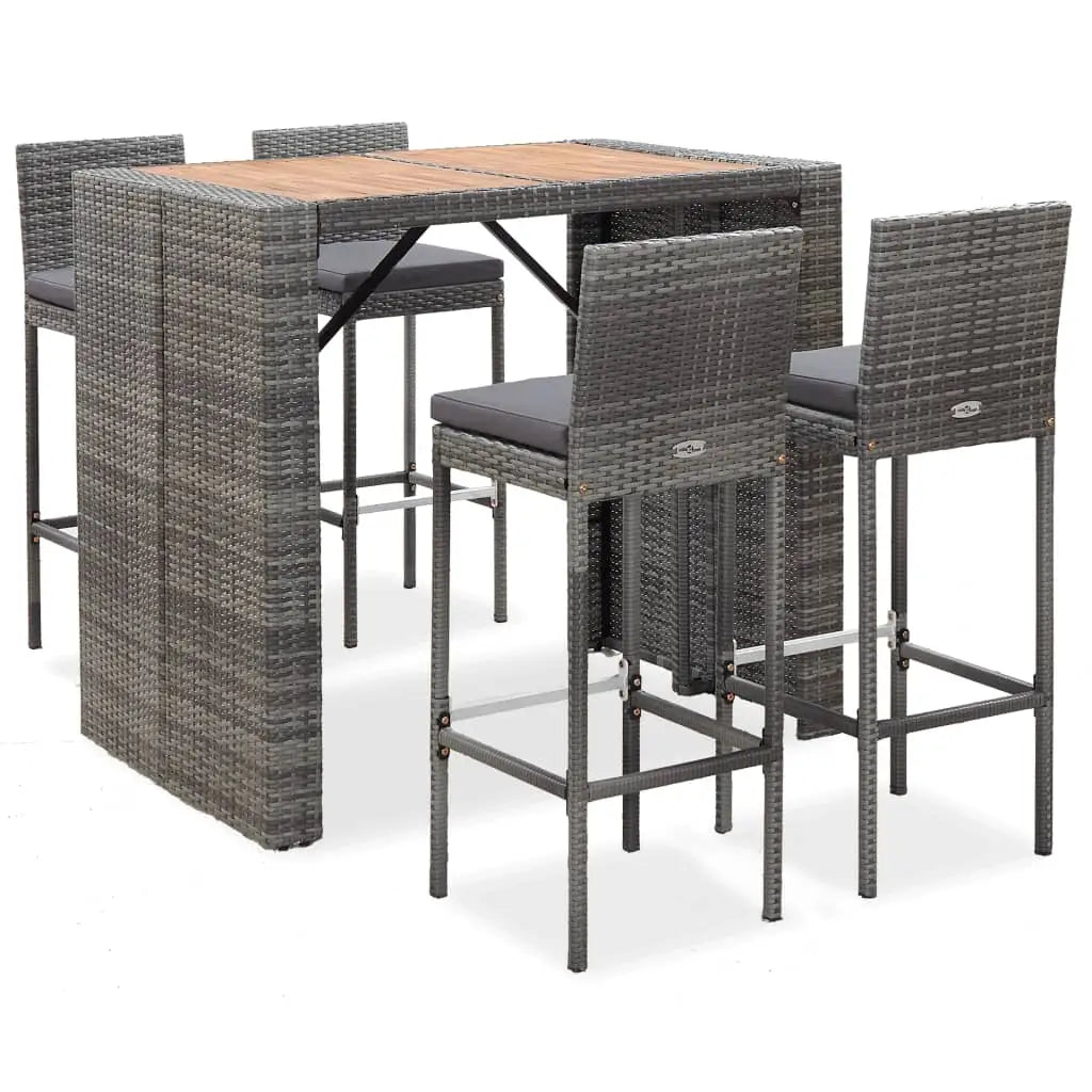 vidaXL 5 Piece Patio Bar Set Poly Rattan and Acacia Wood Black - Gray / 4 - Furniture > Outdoor Furniture > Outdoor