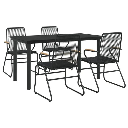 vidaXL 5 Piece Patio Dining Set Black PVC Rattan - Furniture > Outdoor Furniture > Outdoor Seating > Outdoor Chairs