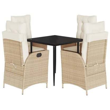 vidaXL 5 Piece Patio Dining Set with Cushions Beige Poly Rattan - Dining Set