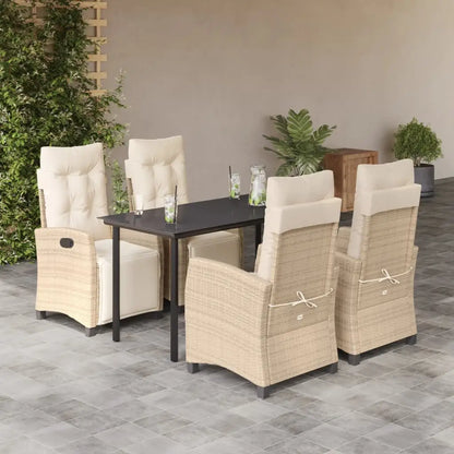 vidaXL 5 Piece Patio Dining Set with Cushions Beige Poly Rattan - Dining Set