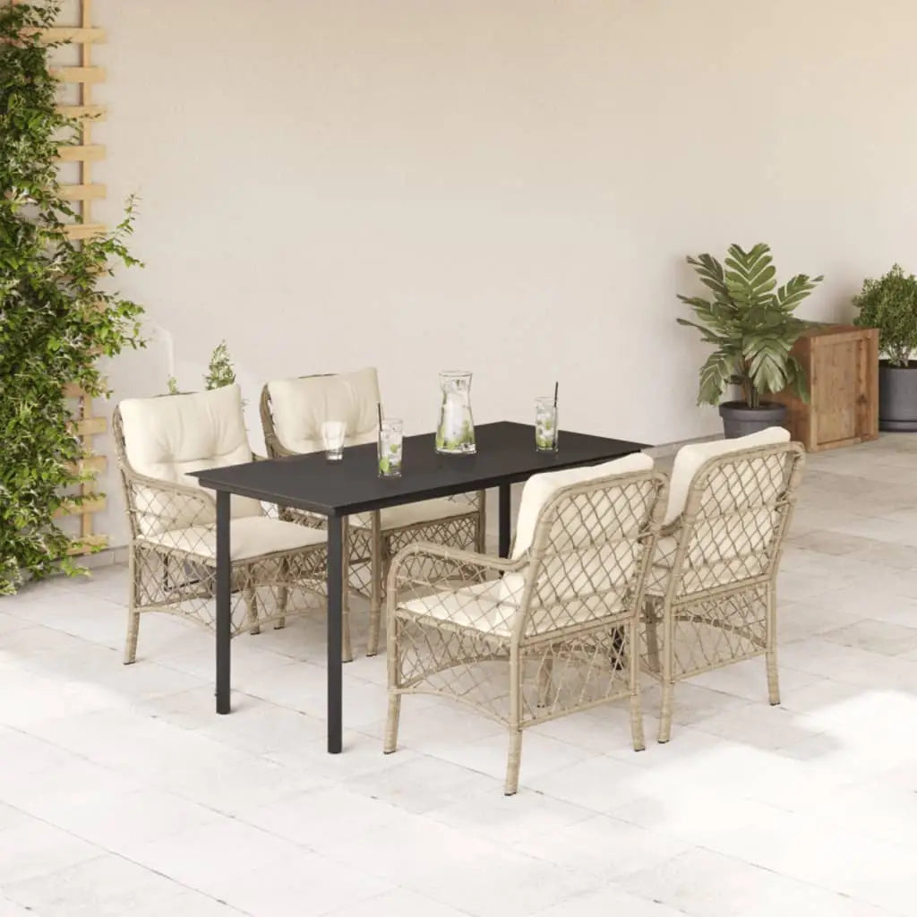 vidaXL 5 Piece Patio Dining Set with Cushions Beige Poly Rattan - Dining Set