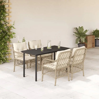 vidaXL 5 Piece Patio Dining Set with Cushions Beige Poly Rattan - Dining Set