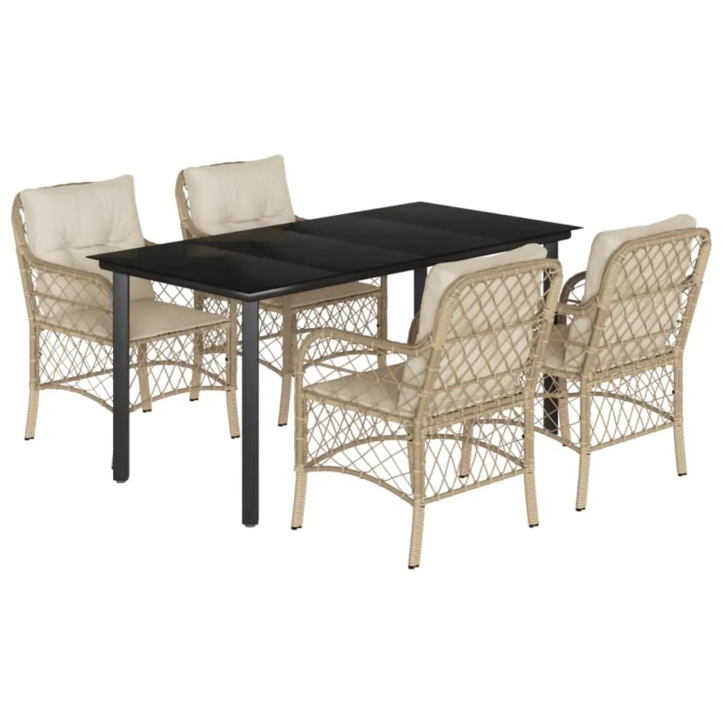 vidaXL 5 Piece Patio Dining Set with Cushions Beige Poly Rattan - Dining Set