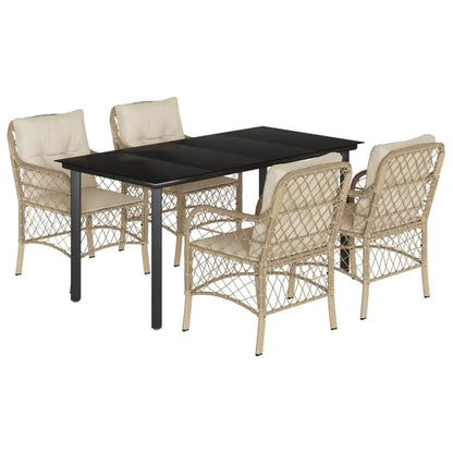 vidaXL 5 Piece Patio Dining Set with Cushions Beige Poly Rattan - Dining Set
