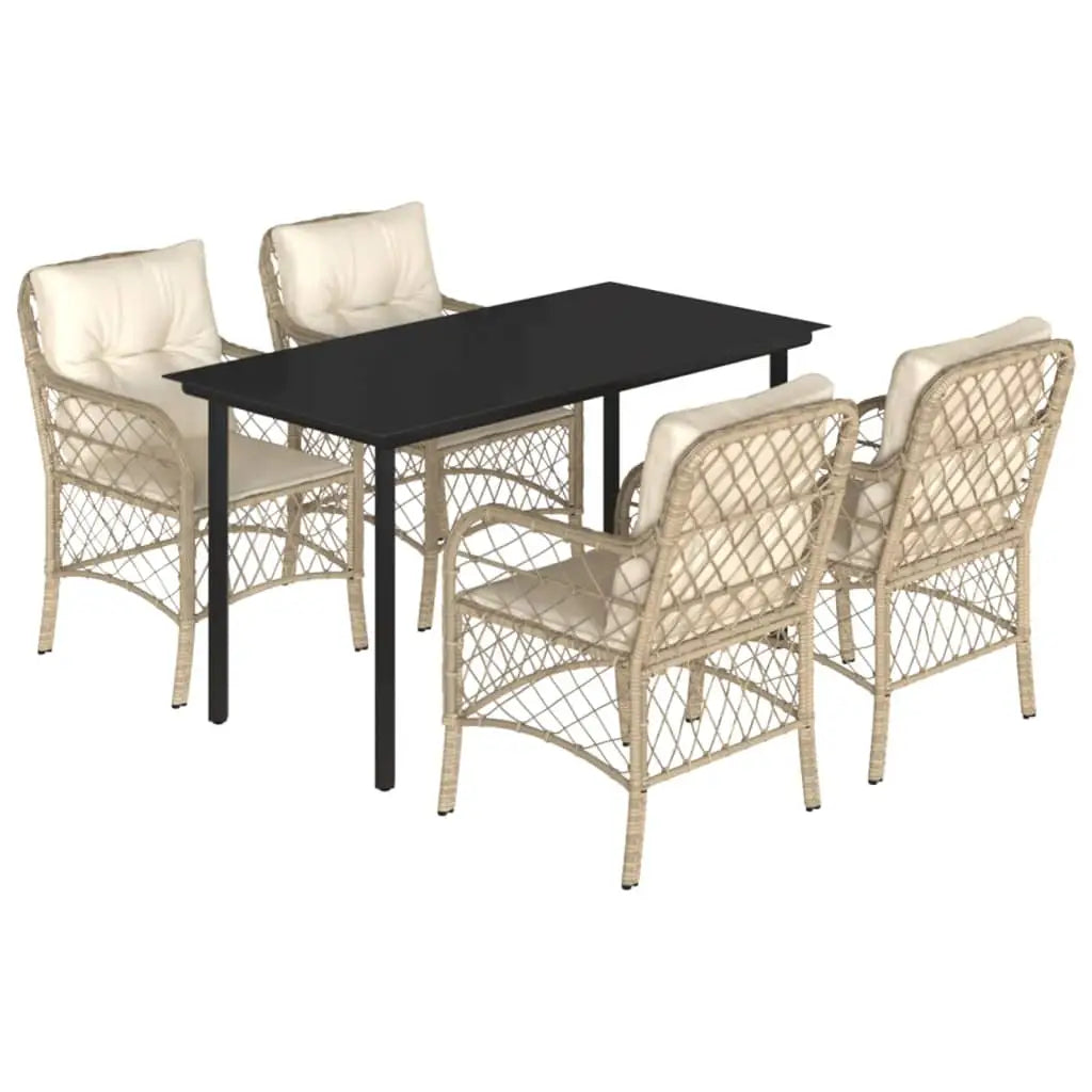vidaXL 5 Piece Patio Dining Set with Cushions Beige Poly Rattan - Dining Set