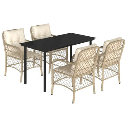 vidaXL 5 Piece Patio Dining Set with Cushions Beige Poly Rattan - Dining Set