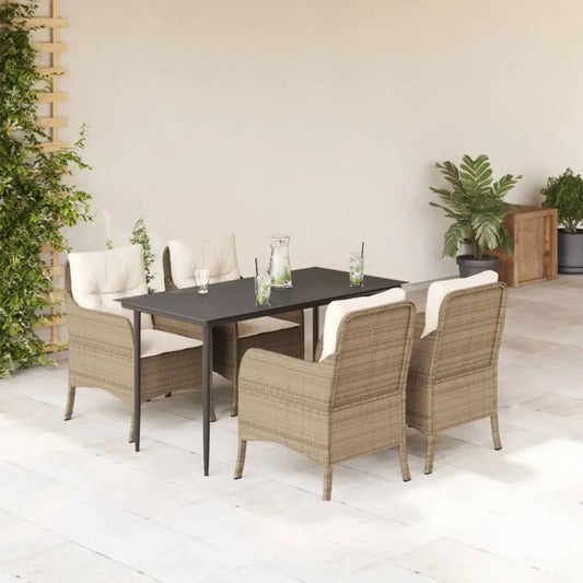 vidaXL 5 Piece Patio Dining Set with Cushions Beige Poly Rattan - Dining Set