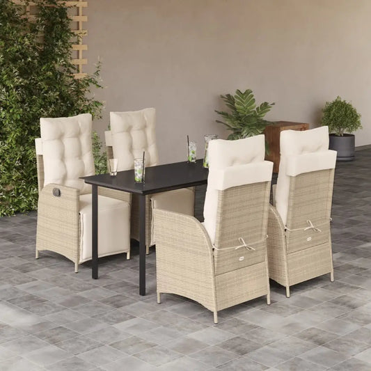 vidaXL 5 Piece Patio Dining Set with Cushions Beige Poly Rattan - Dining Set