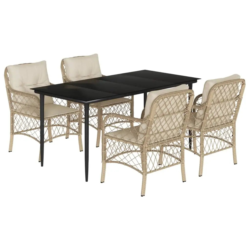 vidaXL 5 Piece Patio Dining Set with Cushions Beige Poly Rattan - Dining Set