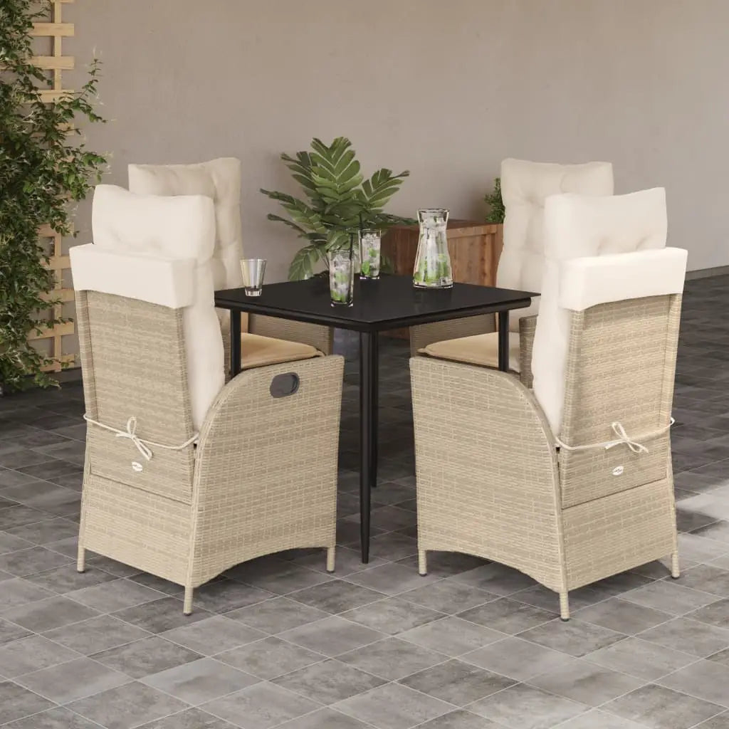 vidaXL 5 Piece Patio Dining Set with Cushions Beige Poly Rattan - Dining Set