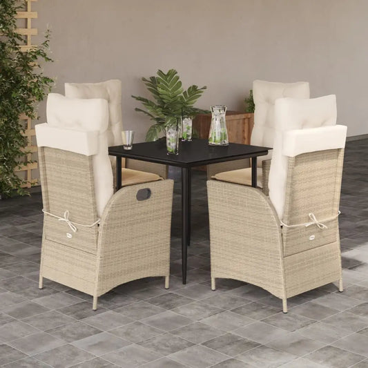 vidaXL 5 Piece Patio Dining Set with Cushions Beige Poly Rattan - Dining Set