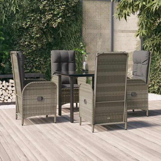 vidaXL 5 Piece Patio Dining Set with Cushions Black and Gray Poly Rattan - Dining Set