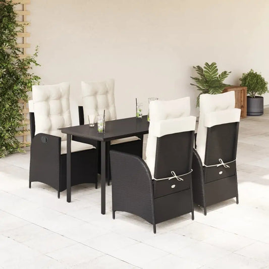 vidaXL 5 Piece Patio Dining Set with Cushions Black Poly Rattan - Outdoor Furniture Set
