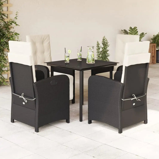 vidaXL 5 Piece Patio Dining Set with Cushions Black Poly Rattan - Dining Set