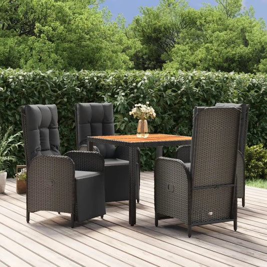 vidaXL 5 Piece Patio Dining Set with Cushions Black Poly Rattan - Patio Dining Set