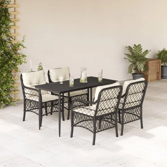 vidaXL 5 Piece Patio Dining Set with Cushions Black Poly Rattan - Dining Set