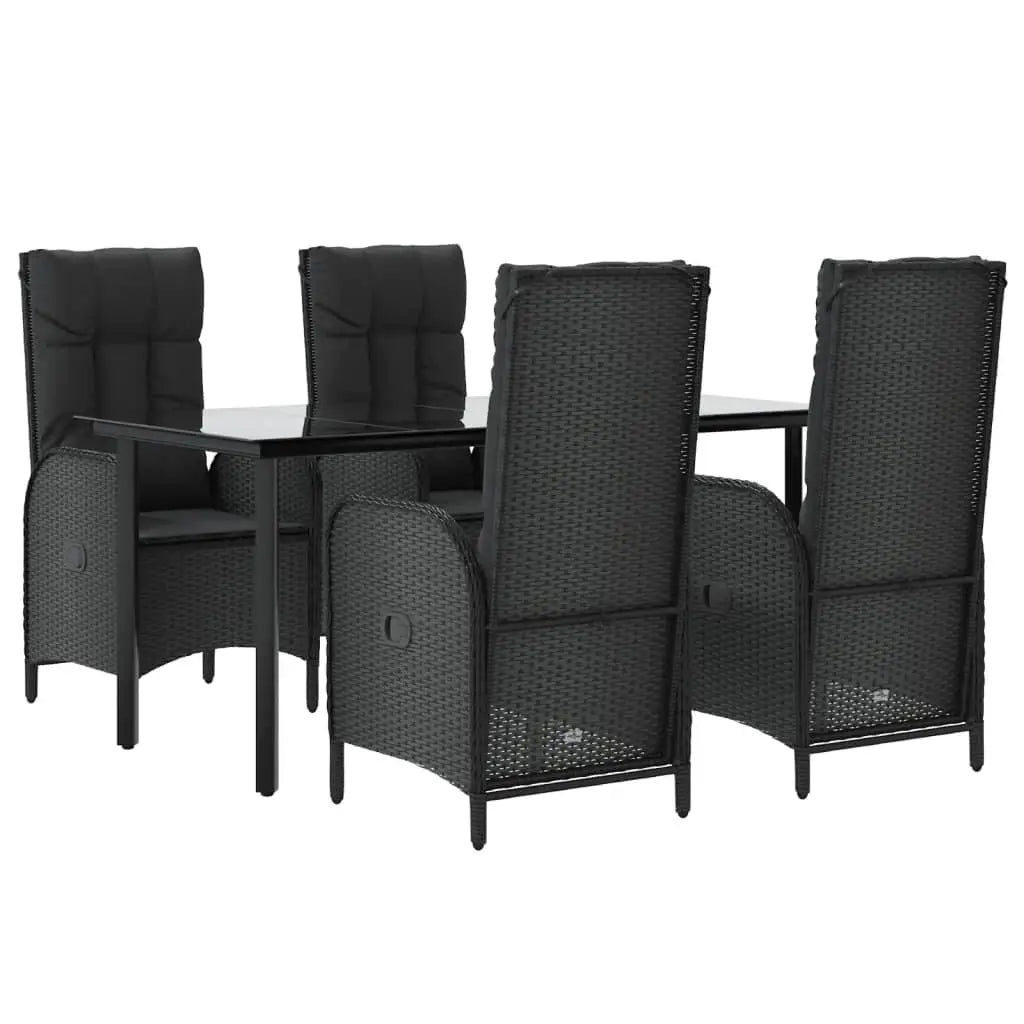 vidaXL 5 Piece Patio Dining Set with Cushions Black Poly Rattan - Outdoor Dining Set
