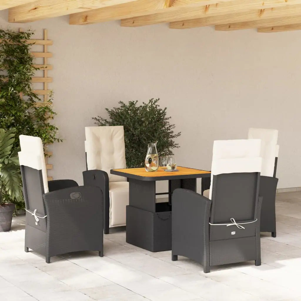 vidaXL 5 Piece Patio Dining Set with Cushions Black Poly Rattan - Furniture > Outdoor Furniture > Outdoor Furniture Sets