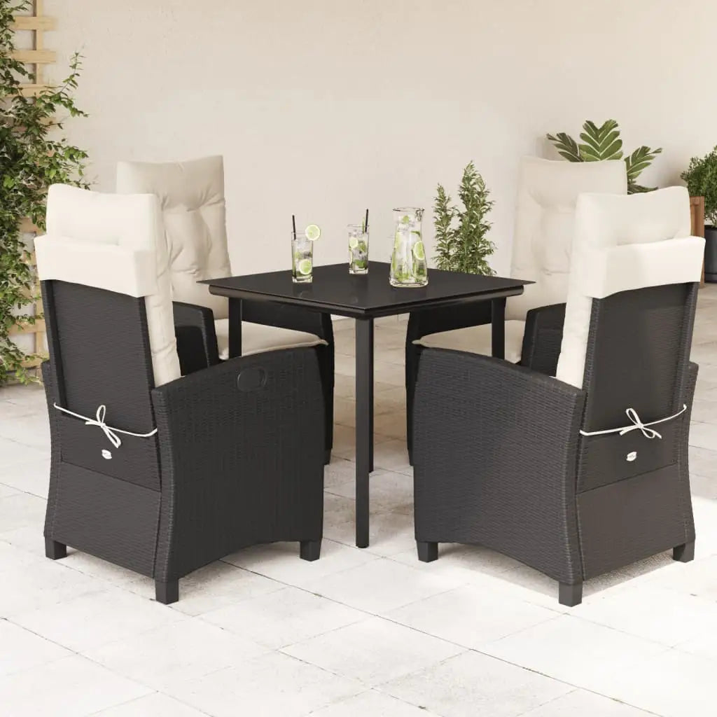 vidaXL 5 Piece Patio Dining Set with Cushions Black Poly Rattan - Dining Set
