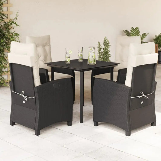 vidaXL 5 Piece Patio Dining Set with Cushions Black Poly Rattan - Dining Set