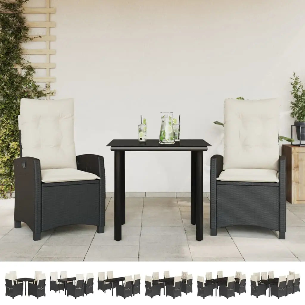 vidaXL 5 Piece Patio Dining Set with Cushions Black Poly Rattan - Dining Set