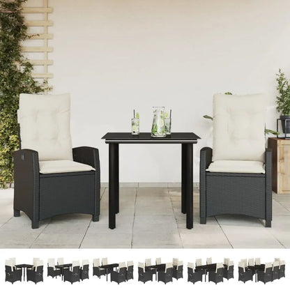 vidaXL 5 Piece Patio Dining Set with Cushions Black Poly Rattan - Dining Set