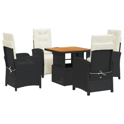 vidaXL 5 Piece Patio Dining Set with Cushions Black Poly Rattan - Furniture > Outdoor Furniture > Outdoor Furniture Sets