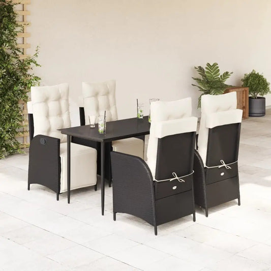 vidaXL 5 Piece Patio Dining Set with Cushions Black Poly Rattan - Dining Set