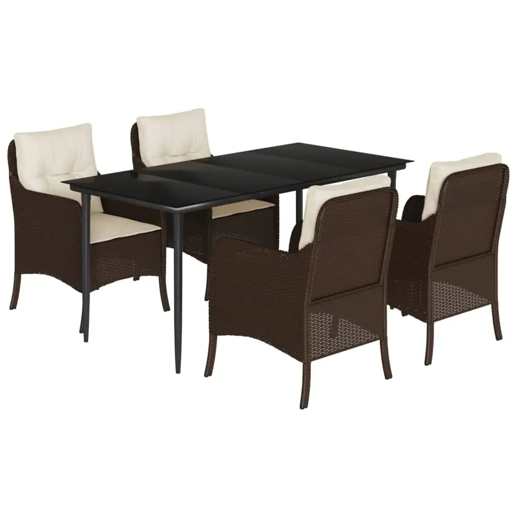 vidaXL 5 Piece Patio Dining Set with Cushions Brown Poly Rattan - Dining Set