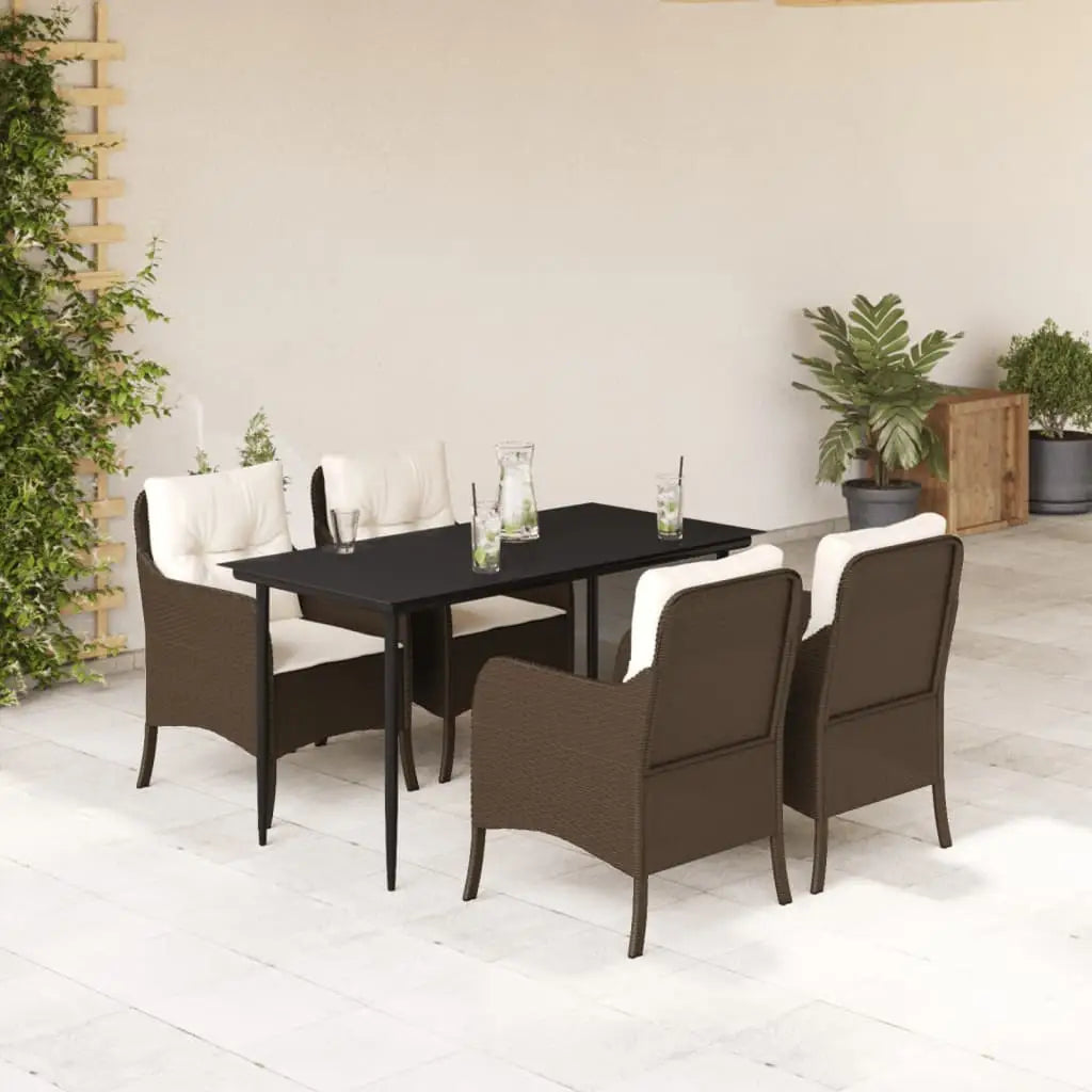 vidaXL 5 Piece Patio Dining Set with Cushions Brown Poly Rattan - Outdoor Furniture Set
