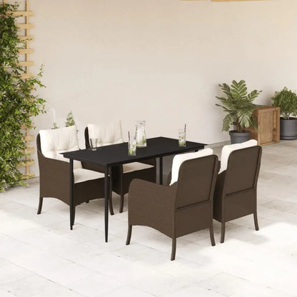 vidaXL 5 Piece Patio Dining Set with Cushions Brown Poly Rattan - Outdoor Furniture Set