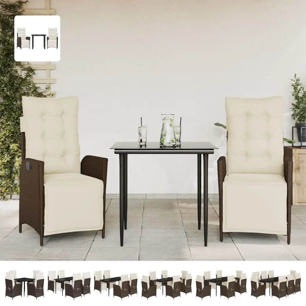 vidaXL 5 Piece Patio Dining Set with Cushions Brown Poly Rattan - Dining Set