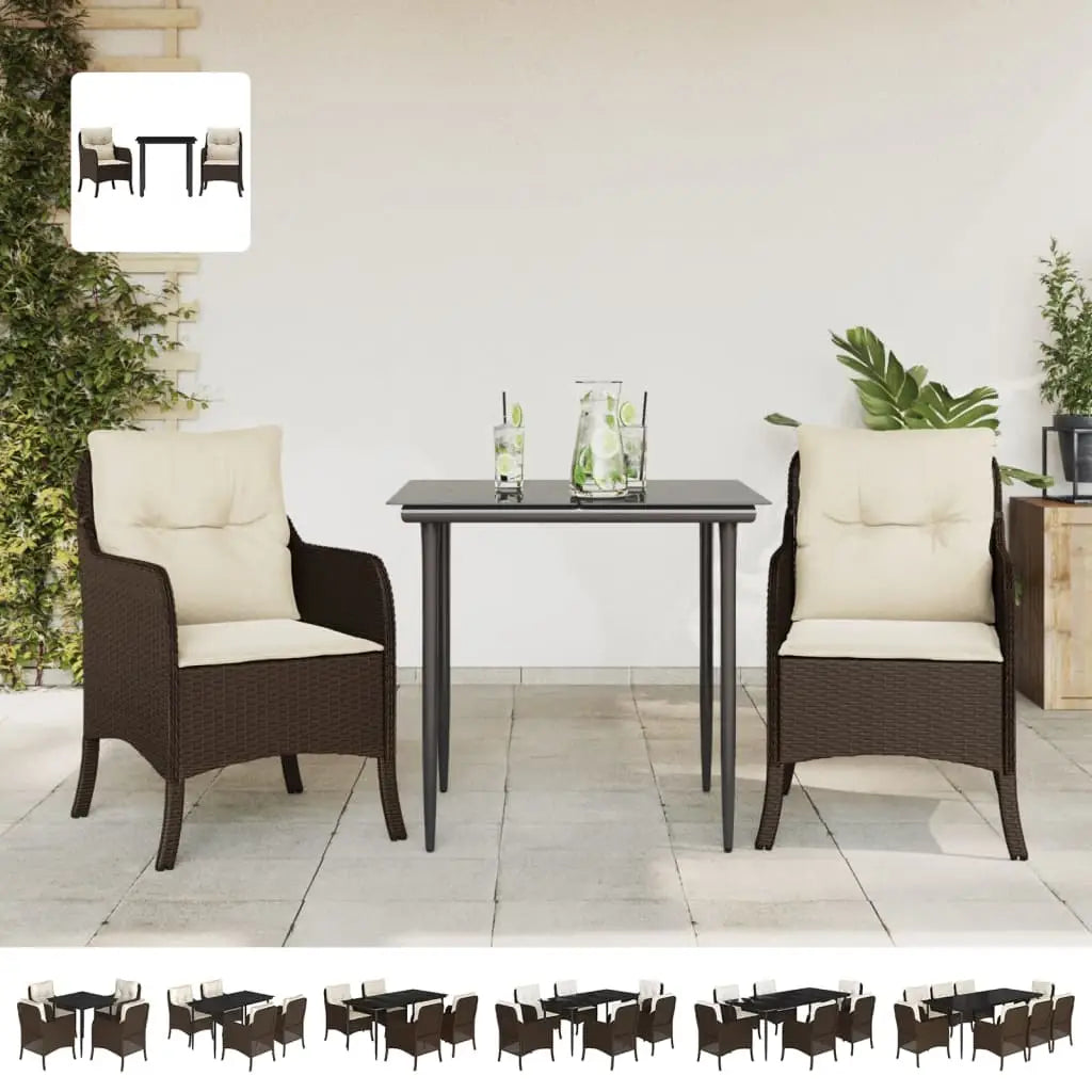 vidaXL 5 Piece Patio Dining Set with Cushions Brown Poly Rattan - Dining Set