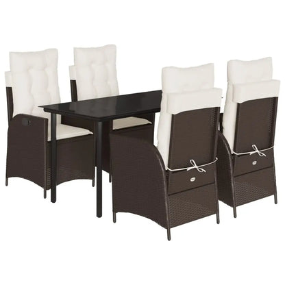 vidaXL 5 Piece Patio Dining Set with Cushions Brown Poly Rattan - Dining Set