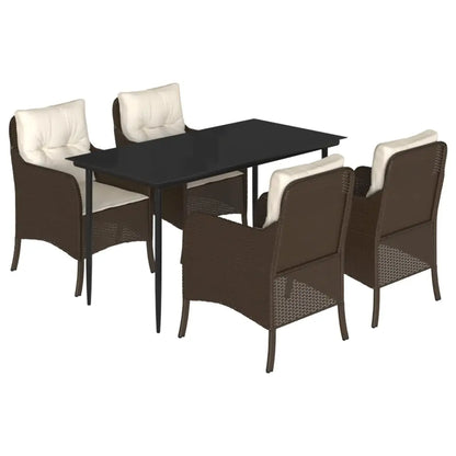 vidaXL 5 Piece Patio Dining Set with Cushions Brown Poly Rattan - Outdoor Furniture Set