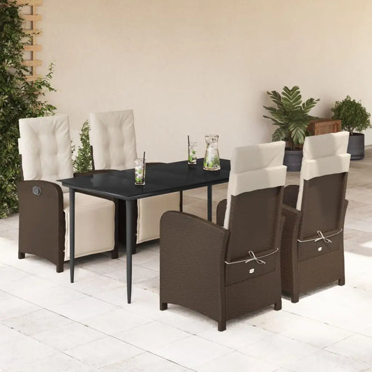 vidaXL 5 Piece Patio Dining Set with Cushions Brown Poly Rattan - Outdoor Dining Set