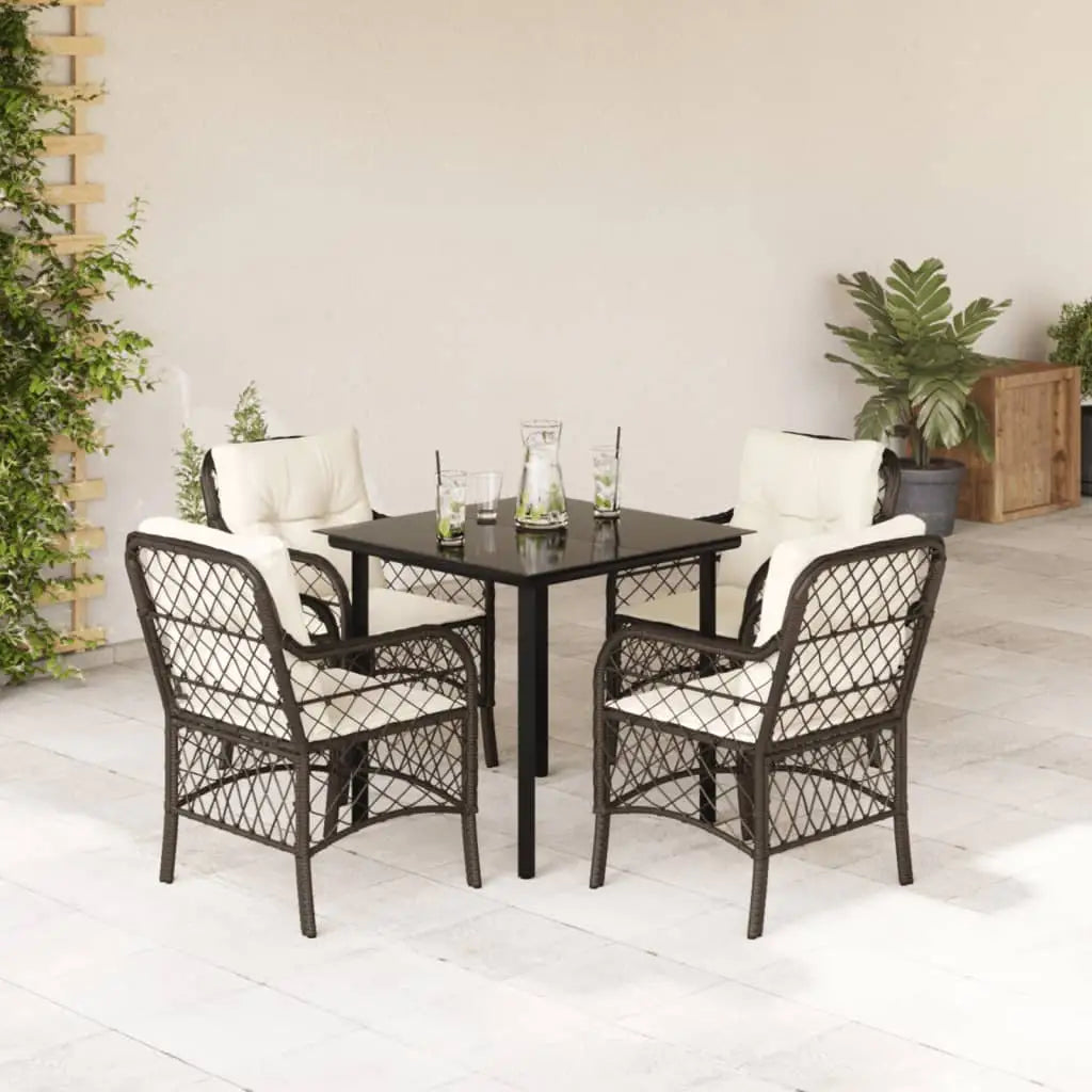 vidaXL 5 Piece Patio Dining Set with Cushions Brown Poly Rattan - Furniture > Outdoor Furniture > Outdoor Furniture Sets