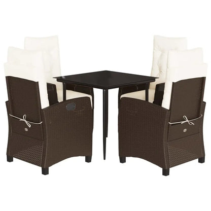 vidaXL 5 Piece Patio Dining Set with Cushions Brown Poly Rattan - Dining Set